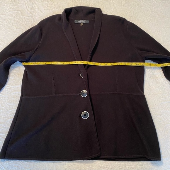 Kasper Button Front 3/4 Sleeve Black Cardigan -Large - Picture 7 of 12